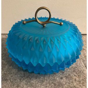 Frosted Turquoise Vintage Candy Dish 6.5 inches By 4 inches tall  #788